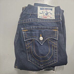 True Religion Jeans Men’s Sz 38x34 Ricky Relaxed Straight Big T Flap Blue Denim